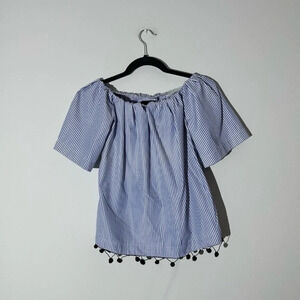Style envy off shoulder striped blue/white blouse size S
